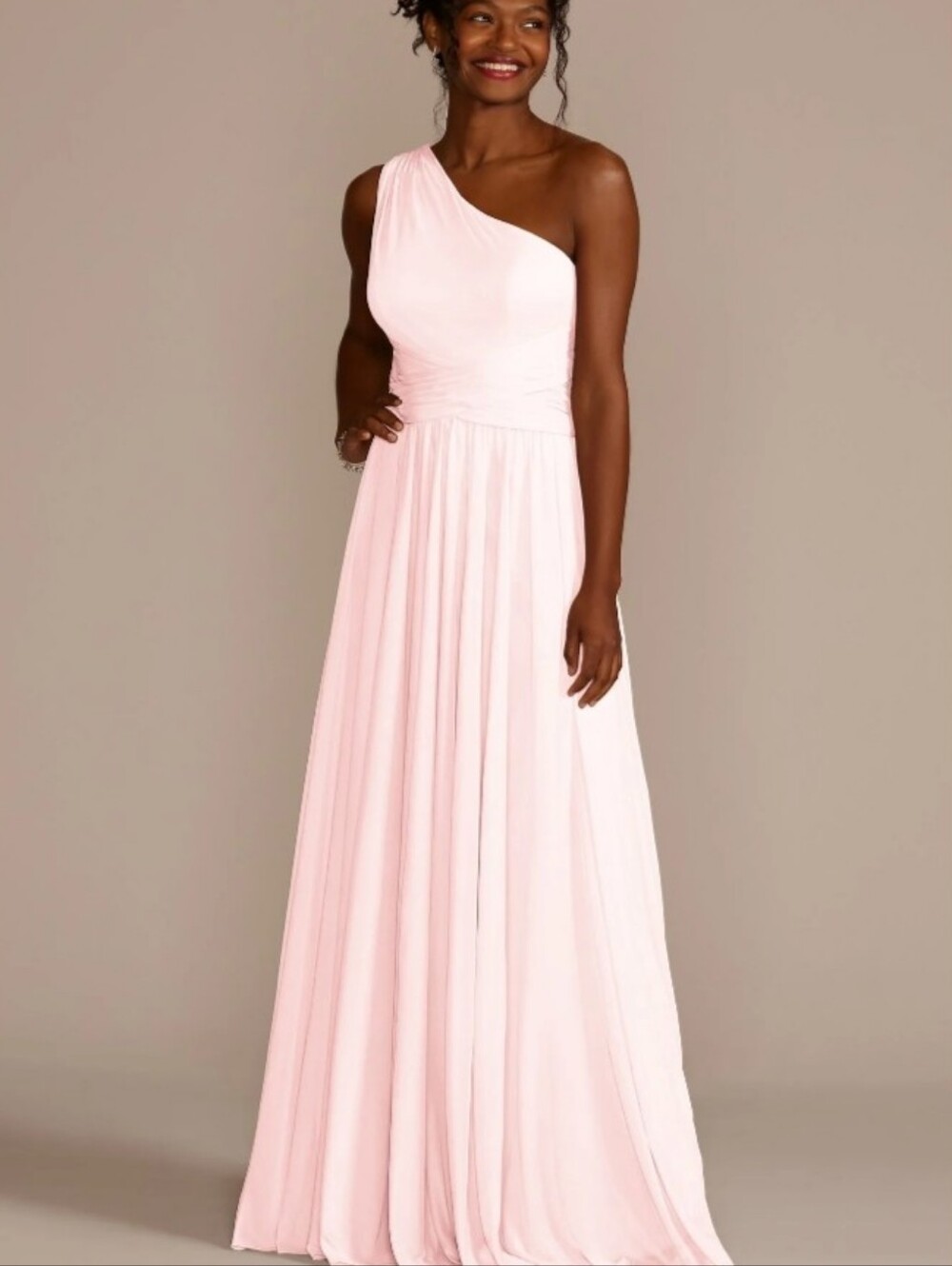 NEW! David's Bridal One- Shoulder Mesh Bridesmaid Maxi Dress Size 16